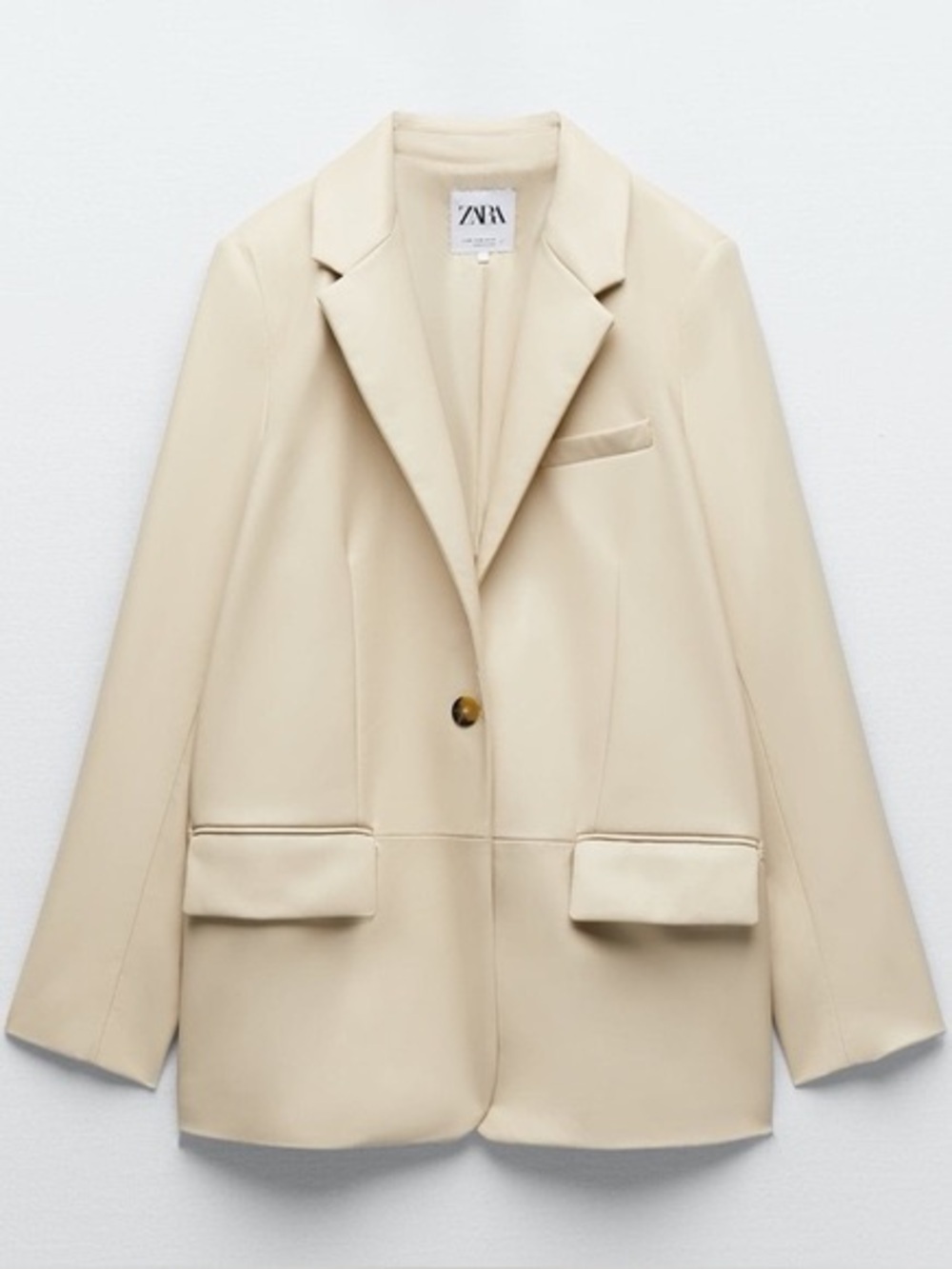 Zara Faux Leather Menswear Style Blazer In Ecru Size‎ Medium